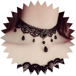 Aneneiceera Boho Black Pearl Lace Choker Necklace Black Teardrop Bead Pendant Necklace Choker Gothic Droplet Collar Necklace Retro Vintage Necklace Chain Jewelry Gifts for Women and Girls(Black E) in Kuwait