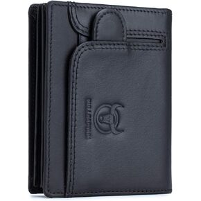 BULLCAPTAIN Men RFID Blocking Bifold Wallet Genuine Leather Card Holder Wallets with 15 Card Slots (Brown)