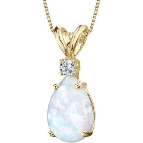Peora 14K Yellow Gold Created White Opal with Genuine Diamond Pendant for Women, Elegant Teardrop Solitaire, 1 Carat Pear Shape, 10x7mm in Saudi Arabia