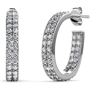 Cate & Chloe Grace White Gold Hoop Earrings, 18k Hoops with Crystals, Sparkling Silver Hoops Earring Set with Round Cut Diamond Crystals, Wedding Anniversary Jewelry