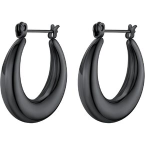 FindChic Chunky Hoop Earrings Stainless Steel/Gold Plated/Black Small Heart Hoop Earrings for Women Girlfriend, with Gift Box