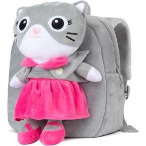 HONGTEYA Toddler Backpack for Girls with Stuffed Animal Cat Toy Soft Plush Kids Mini Backpack Kitty Toys Birthday Christmas Gifts for Baby Girl Age 1 2 3 4 5