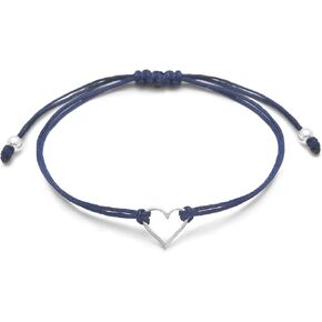 سوار الصداقة للنساء من كلوديا ليرا جوياس من الدينيم الأزرق الفاتح، صغير 925 سحر على شكل قلب، سحب قابل للتعديل خيط الحبل ، صناعة يدوية في بيرو. مثالي لمجموعة هدايا صغيرة in Kuwait