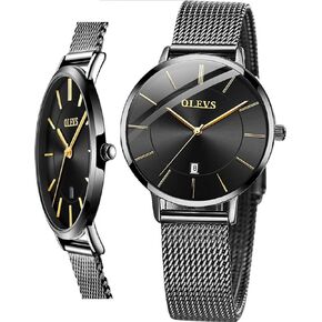 OLEVS Women's Watch Luxury Dress Rose Gold Women Slim Thin Lightweight Watch Stainless Steel Mesh Watches Fashion Waterproof Ladies Wrist Watch Black White Blue Face,Adjustable Bracelet