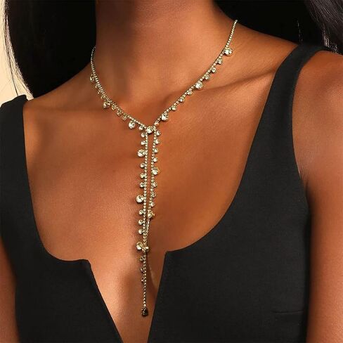 Nicute Rhinestone Y-Necklaces Crystal Long Choker Chain Party Choker Necklaces Jewelry for Women and Girls in Saudi Arabia