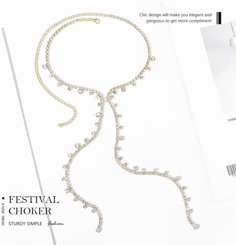 Nicute Rhinestone Y-Necklaces Crystal Long Choker Chain Party Choker Necklaces Jewelry for Women and Girls in Saudi Arabia