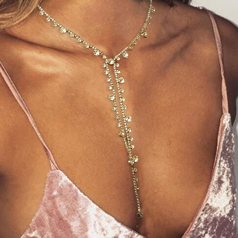 Nicute Rhinestone Y-Necklaces Crystal Long Choker Chain Party Choker Necklaces Jewelry for Women and Girls in Saudi Arabia