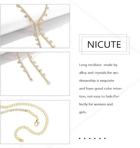 Nicute Rhinestone Y-Necklaces Crystal Long Choker Chain Party Choker Necklaces Jewelry for Women and Girls in Saudi Arabia