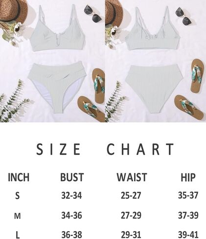 Treyboy Womens Two Piece Ribbed Bikini Sets V-Wired Swimsuit High Waisted Crossover Bathing Suit Bottom Push Up Swimwear in Saudi Arabia