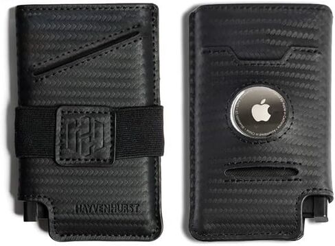 Hayvenhurst Slim Minimalist Pop Up Leather Wallet with Cash Strap - RFID Blocking Airtag Wallet For Men Credit Card Holder Capsule Wallets for Men (Black) in Kuwait