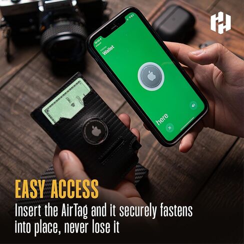 Hayvenhurst Slim Minimalist Pop Up Leather Wallet with Cash Strap - RFID Blocking Airtag Wallet For Men Credit Card Holder Capsule Wallets for Men (Black) in Kuwait