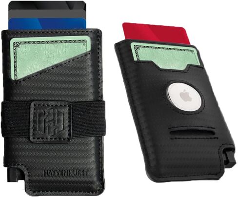Hayvenhurst Slim Minimalist Pop Up Leather Wallet with Cash Strap - RFID Blocking Airtag Wallet For Men Credit Card Holder Capsule Wallets for Men (Black) in Kuwait