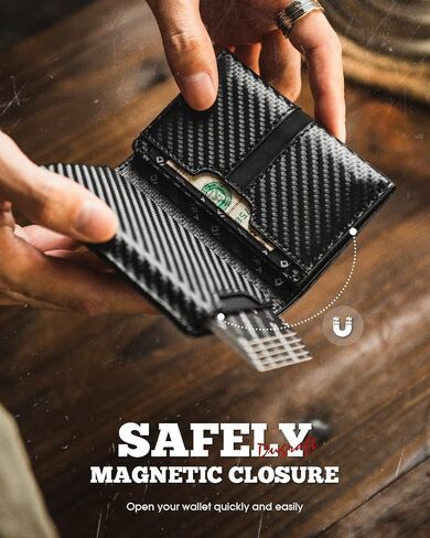 DUGRAFT Card Holder Wallet with ID Window, Leather Mens RFID Blocking Minimalist Pop-Up Wallet Aluminum Metal Credit Card Case with Banknote Compartment in Kuwait