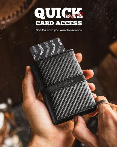 DUGRAFT Card Holder Wallet with ID Window, Leather Mens RFID Blocking Minimalist Pop-Up Wallet Aluminum Metal Credit Card Case with Banknote Compartment in Kuwait