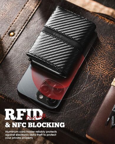 DUGRAFT Card Holder Wallet with ID Window, Leather Mens RFID Blocking Minimalist Pop-Up Wallet Aluminum Metal Credit Card Case with Banknote Compartment in Kuwait