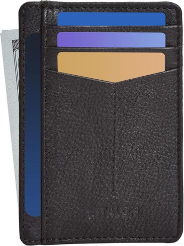 محفظة جلدية حقيقية من ESTALON للرجال والنساء - حامل بطاقات ائتمان نحيف RFID وجيب أمامي محافظ صغيرة لطيفة مع نافذة لبطاقة الهوية in Kuwait