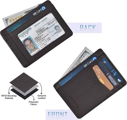 محفظة جلدية حقيقية من ESTALON للرجال والنساء - حامل بطاقات ائتمان نحيف RFID وجيب أمامي محافظ صغيرة لطيفة مع نافذة لبطاقة الهوية in Kuwait
