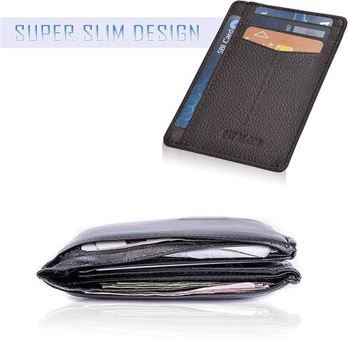 محفظة جلدية حقيقية من ESTALON للرجال والنساء - حامل بطاقات ائتمان نحيف RFID وجيب أمامي محافظ صغيرة لطيفة مع نافذة لبطاقة الهوية in Kuwait