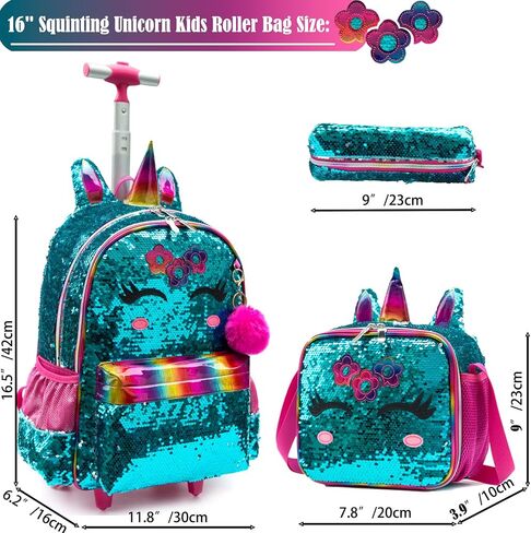 School Kids Rolling Backpack for Girls With Wheels Trolley Wheeled Backpacks for Girls Travel Bags 3PCS Panda Girls Backpack With Lunch Box and Pencil Case Kids Rolling Suitcase Silver Sequin Backpack in Kuwait
