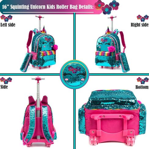 School Kids Rolling Backpack for Girls With Wheels Trolley Wheeled Backpacks for Girls Travel Bags 3PCS Panda Girls Backpack With Lunch Box and Pencil Case Kids Rolling Suitcase Silver Sequin Backpack in Kuwait