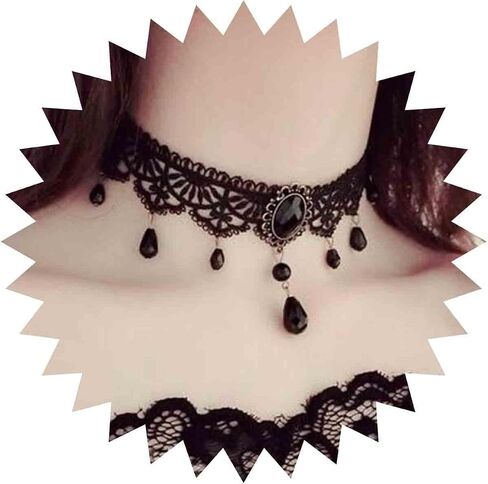 Aneneiceera Boho Black Pearl Lace Choker Necklace Black Teardrop Bead Pendant Necklace Choker Gothic Droplet Collar Necklace Retro Vintage Necklace Chain Jewelry Gifts for Women and Girls(Black E) in Kuwait
