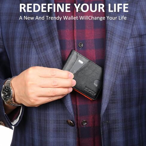 ZECICO Mens Slim Wallet Money Clip: Bifold Leanther Wallets RFID Blocking Front Pocket Wallets Credit Card Holder with ID Window Gifts for Men (Carbon Black/Orange) in Saudi Arabia