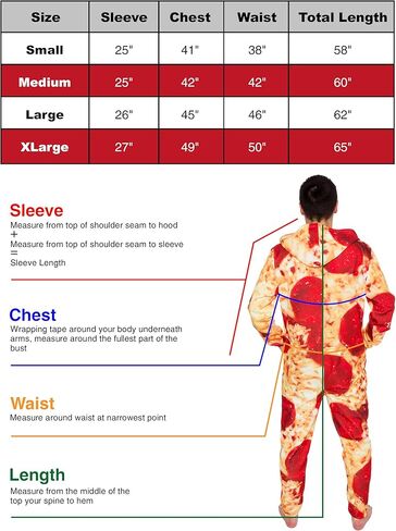 بذلة بيتزا بغطاء رأس من Silver Lilly - زي بيتزا بيبروني للبالغين - طباعة بأكمام طويلة وسحاب قطعة واحدة in Kuwait