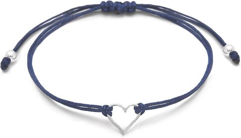 سوار الصداقة للنساء من كلوديا ليرا جوياس من الدينيم الأزرق الفاتح، صغير 925 سحر على شكل قلب، سحب قابل للتعديل خيط الحبل ، صناعة يدوية في بيرو. مثالي لمجموعة هدايا صغيرة in Kuwait