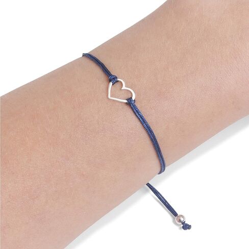 سوار الصداقة للنساء من كلوديا ليرا جوياس من الدينيم الأزرق الفاتح، صغير 925 سحر على شكل قلب، سحب قابل للتعديل خيط الحبل ، صناعة يدوية في بيرو. مثالي لمجموعة هدايا صغيرة in Kuwait