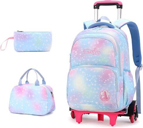 EKUIZAI 3PCS Colorful Heart Print Trolley Backpack Sets Elementary School Students Rolling Bookbag Cute Girls Backpack with Wheels in Kuwait