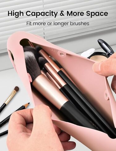 Corastarry Silicone Makeup Brush Holder, Large Make up Brush Organizer Case with Anti-Fall Out Enhanced Magnetic Closure, Portable Travel Cosmetic Brushes Bag for Woman in Kuwait