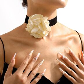 Boho Black Velvet Choker Necklace 3D Purple Rose Flower Necklace Satin Floral Collar Necklace Exaggerated Large Flower Necklace Cosplay Gifts Jewelry for Women Girls in Kuwait