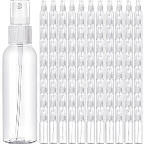 100 Pack Plastic Spray Bottles 2 Oz Reusable Mini Perfume Refillable Bottle Travel Size Mist Bottle Sprayer Empty Spritz Bottle for Household Use, Essential Oil, Cleaning (Amber)