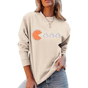 SOFEON Pumpkin Pies Thanksgiving Sweatshirts Women Whipped Cream Long Sleeve Shirts Thankful Crewneck Pullover Fall Tops