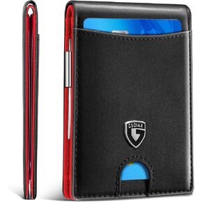 محفظة GSOIAX رفيعة للرجال مع مشبك نقود، محفظة رجالية من الجلد RFID ذات طيات صغيرة وجيب أمامي رفيع من ألياف الكربون، 11 فتحة لبطاقة الائتمان مع صندوق هدايا (قهوة) in Kuwait