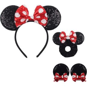 zhezesmila Beauty Mouse Ears Headband Classic Mouse Ears Clips & Belle Ears Mouse Ears Scrunchies Rose Bow for Women, Girls, Princess Dress Accessories, Party,Cosplay for Adults in Kuwait