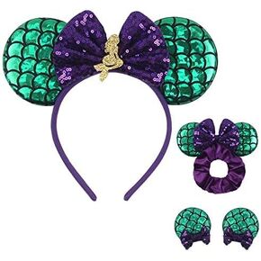 zhezesmila Beauty Mouse Ears Headband Classic Mouse Ears Clips & Belle Ears Mouse Ears Scrunchies Rose Bow for Women, Girls, Princess Dress Accessories, Party,Cosplay for Adults