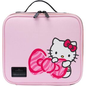 Impressions Vanity Hello Kitty Cosmetic Bag with Faux Leather,Travel Toiletry Bag with Inside Zipper Pockets,Waterproof Reusable Large Cosmetic Makeup Vanity Organizer(White/Pink)