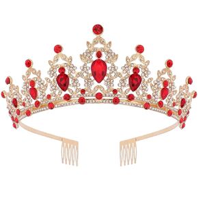 KICOSY Crown and Tiaras for Women Birthday Headband Red Crystal Queen Crowns with Comb Princess Tiara for Girl Masquerade Prom Party Cosplay Halloween Costumes Ballot Girls Hair Accessories