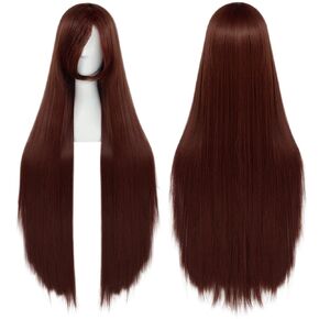 ANOGOL Hair Cap+100cm Orange-gold Wig for Women Girls Cosplay Straight Wig with Bangs Synthetic Hair Wig Costume for Anime Halloween Party