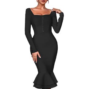 فستان نسائي كلاسيكي متوسط ​​الطول بأشرطة ضيقة وأكمام طويلة، فستان أنيق لحفلات نادي المشاهير وحورية البحر in Kuwait