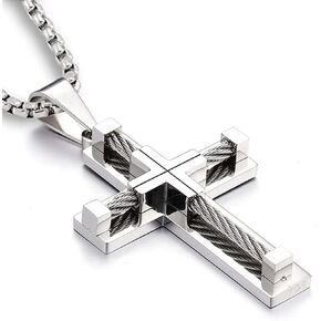 Yonhon Men's Cross Necklace 316L Stainless Steel Large Jesus Christ Pendant