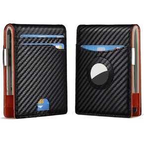 fannos Mens Wallet with Airtag Slot and Money Clip 11 cards Compatible, Slim Bifold Leather Credit Card Holder Rfid Blocking Minimalist Wallet(Black) in Kuwait