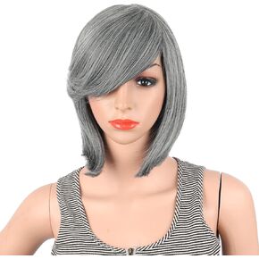 SCENTW Short Pixie Cut Bob Synthetic Wigs for Women Heat Resistant Costume African American Wigs with Side Bangs Natural Brown Full Wigs Look Real+Free Wig Cap (Black)