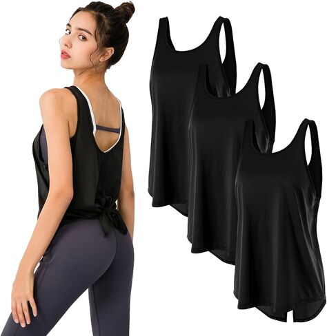 قمصان تانك توب للنساء من LANBAOSI مكونة من 3 قمصان مفتوحة الظهر لليوجا الرياضية والجري in Kuwait