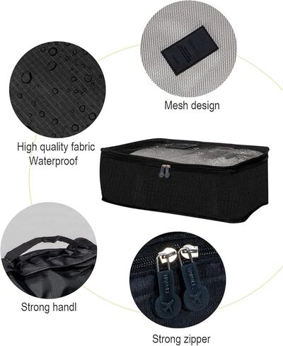 LANSKLBD 8 مجموعة مكعبات التعبئة لحقائب السفر ومنظمات تعبئة الأمتعة، منظم أمتعة أساسيات السفر لإكسسوارات السفر وحقيبة الأحذية وحقيبة الغسيل (أسود) in Kuwait