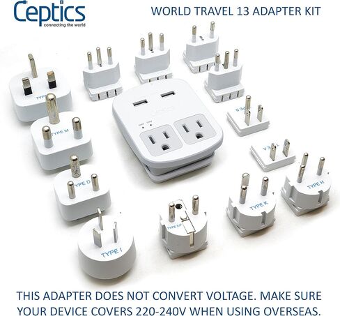 مشترك طاقة للسفر من سبتيكس - صغير وصغير الحجم - واقي من اندفاع التيار - USB + نوع C - 2 منفذ مدخل الولايات المتحدة الأمريكية - مقابس لأوروبا وآسيا والصين والولايات المتحدة الأمريكية وأمريكا الجنوبية in Kuwait