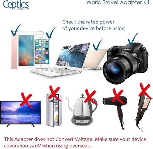 مشترك طاقة للسفر من سبتيكس - صغير وصغير الحجم - واقي من اندفاع التيار - USB + نوع C - 2 منفذ مدخل الولايات المتحدة الأمريكية - مقابس لأوروبا وآسيا والصين والولايات المتحدة الأمريكية وأمريكا الجنوبية in Kuwait