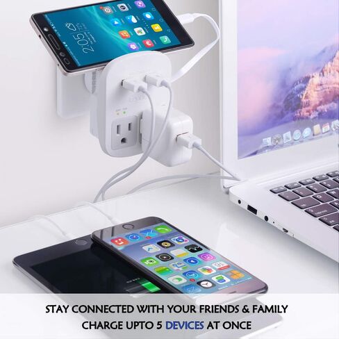 مشترك طاقة للسفر من سبتيكس - صغير وصغير الحجم - واقي من اندفاع التيار - USB + نوع C - 2 منفذ مدخل الولايات المتحدة الأمريكية - مقابس لأوروبا وآسيا والصين والولايات المتحدة الأمريكية وأمريكا الجنوبية in Kuwait