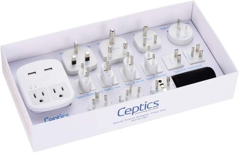 مشترك طاقة للسفر من سبتيكس - صغير وصغير الحجم - واقي من اندفاع التيار - USB + نوع C - 2 منفذ مدخل الولايات المتحدة الأمريكية - مقابس لأوروبا وآسيا والصين والولايات المتحدة الأمريكية وأمريكا الجنوبية in Kuwait